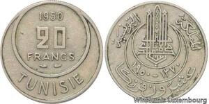 R8185 Tunisia 20 Francs Muhammad al-Amin Bey AH 1370 1950 A Paris -> Make offer