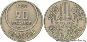 R8187 Tunisia 20 Francs Muhammad al-Amin Bey AH 1370 1950 A Paris -> Make offer
