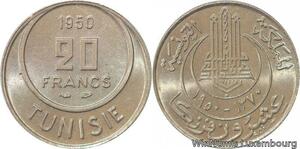 R8188 Tunisia 20 Francs Muhammad al-Amin Bey AH 1370 1950 A Paris UNC -> M offer