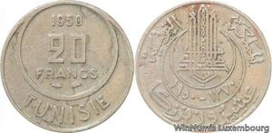 R8190 Tunisia 20 Francs Muhammad al-Amin Bey AH 1370 1950 A Paris -> Make offer
