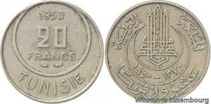R8191 Tunisia 20 Francs Muhammad al-Amin Bey AH 1370 1950 A Paris -> Make offer