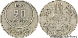 R8192 Tunisia 20 Francs Muhammad al-Amin Bey AH 1370 1950 A Paris -> Make offer