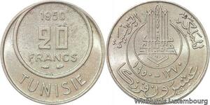 R8193 Tunisia 20 Francs Muhammad al-Amin Bey AH 1370 1950 A Paris -> Make offer