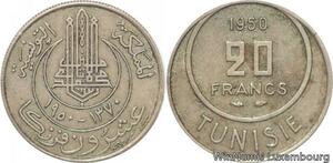 R8194 Tunisia 20 Francs Muhammad al-Amin Bey AH 1370 1950 A Paris -> Make offer