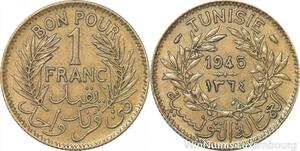 R8198 Tunisia 1 Franc AH 1364 1945 -> Make offer