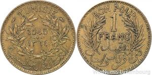R8200 Tunisia 1 Franc AH 1364 1945 -> Make offer