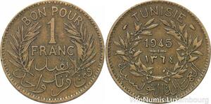 R8201 Tunisia 1 Franc AH 1364 1945 -> Make offer