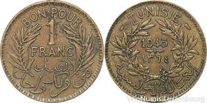 R8202 Tunisia 1 Franc AH 1364 1945 -> Make offer