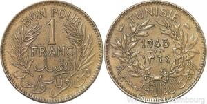 R8204 Tunisia 1 Franc AH 1364 1945 -> Make offer