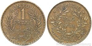 R8205 Tunisia 1 Franc AH 1364 1945 -> Make offer