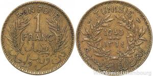 R8209 Tunisia 1 Franc AH 1364 1945 -> Make offer
