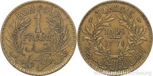 R8212 Tunisia 1 Franc AH 1364 1945 -> Make offer