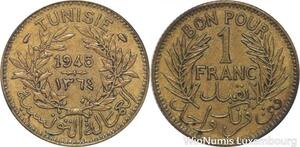 R8215 Tunisia 1 Franc AH 1364 1945 -> Make offer
