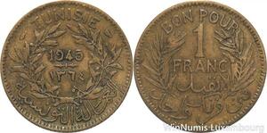 R8217 Tunisia 1 Franc AH 1364 1945 -> Make offer
