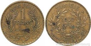 R8218 Tunisia 1 Franc AH 1364 1945 -> Make offer