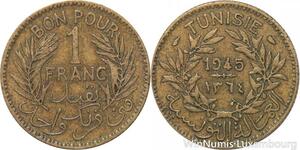 R8220 Tunisia 1 Franc AH 1364 1945 -> Make offer
