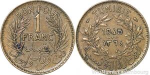 R8221 Tunisia 1 Franc AH 1364 1945 -> Make offer