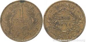 R8223 Tunisia 1 Franc AH 1364 1945 -> Make offer