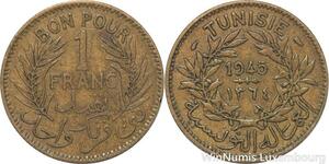 R8224 Tunisia 1 Franc AH 1364 1945 -> Make offer