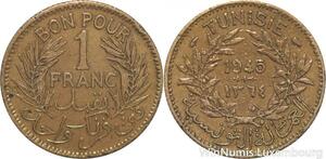 R8225 Tunisia 1 Franc AH 1364 1945 -> Make offer