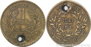 R8229 Tunisia 1 Franc AH 1360 1941 -> Make offer
