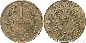 R8231 Tunisia 1 Franc AH 1360 1941 AU -> Make offer