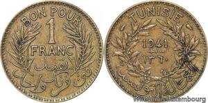 R8235 Tunisia 1 Franc AH 1360 1941 -> Make offer