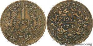 R8237 Tunisia 1 Franc AH 1360 1941 -> Make offer
