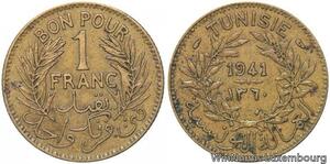 R8238 Tunisia 1 Franc AH 1360 1941 -> Make offer
