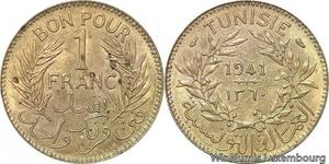 R8239 Tunisia 1 Franc AH 1360 1941 UNC -> Make offer