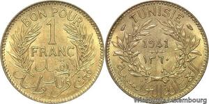 R8241 Tunisia 1 Franc AH 1360 1941 UNC -> Make offer