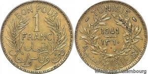 R8242 Tunisia 1 Franc AH 1360 1941 -> Make offer