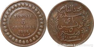 R8260 Tunisia 5 Centimes Muhammad al-Nasir Bey AH 1334 1916 A Paris > Make offer
