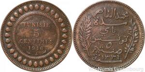 R8263 Tunisia 5 Centimes Muhammad al-Nasir Bey AH 1334 1916 A Paris > Make offer