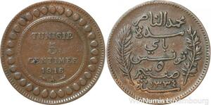 R8266 Tunisia 5 Centimes Muhammad al-Nasir Bey AH 1334 1916 A Paris > Make offer