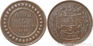 R8272 Tunisia 5 Centimes Muhammad al-Nasir Bey AH 1334 1916 A Paris > Make offer