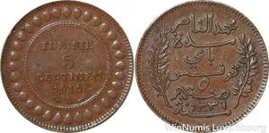 R8274 Tunisia 5 Centimes Muhammad al-Nasir Bey AH 1335 1917 A Paris AU >M Offer