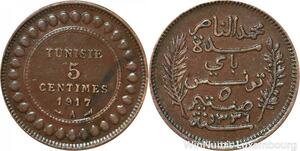 R8275 Tunisia 5 Centimes Muhammad al-Nasir Bey AH 1335 1917 A Paris > Make offer