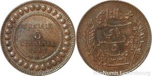 R8276 Tunisia 5 Centimes Muhammad al-Nasir Bey AH 1335 1917 A Paris AU >M Offer