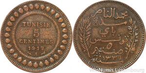 R8277 Tunisia 5 Centimes Muhammad al-Nasir Bey AH 1335 1917 A Paris > Make offer