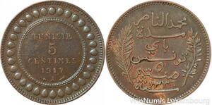 R8278 Tunisia 5 Centimes Muhammad al-Nasir Bey AH 1335 1917 A Paris AU >M Offer