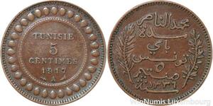 R8281 Tunisia 5 Centimes Muhammad al-Nasir Bey AH 1335 1917 A Paris > Make offer