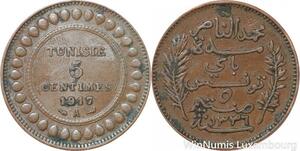 R8282 Tunisia 5 Centimes Muhammad al-Nasir Bey AH 1335 1917 A Paris > Make offer