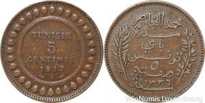 R8283 Tunisia 5 Centimes Muhammad al-Nasir Bey AH 1335 1917 A Paris > Make offer