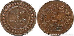 R8285 Tunisia 5 Centimes Muhammad al-Nasir Bey AH 1335 1917 A Paris > Make offer