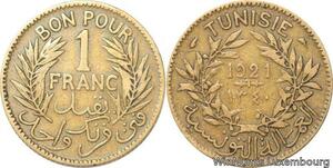 R8292 Tunisia Bon pour 1 Franc AH 1340 1921 A Paris -> Make offer