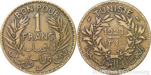 R8308 Tunisia Bon pour 1 Franc AH 1340 1921 A Paris -> Make offer