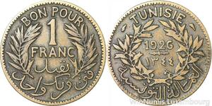 R8313 Tunisia Bon pour 1 Franc AH 1345 1926 A Paris -> Make offer