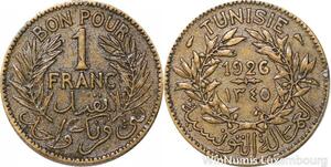 R8315 Tunisia Bon pour 1 Franc AH 1345 1926 A Paris -> Make offer