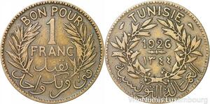 R8317 Tunisia Bon pour 1 Franc AH 1345 1926 A Paris -> Make offer